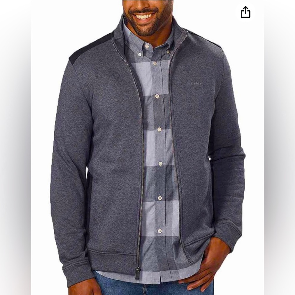 CALVIN KLEIN LIKE NEW MEN’S ZIP UP SWEATSHIRT JACKET DARK CLIFF HEATHER SZ M - Picture 2 of 6